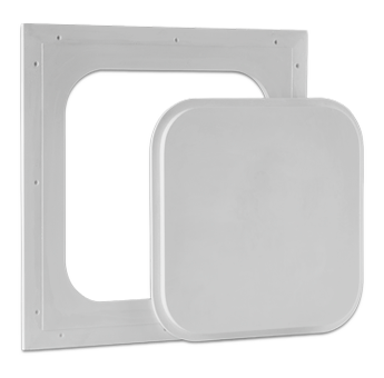 Radius-corner pop-out access panel for modern interiors with smooth edges
