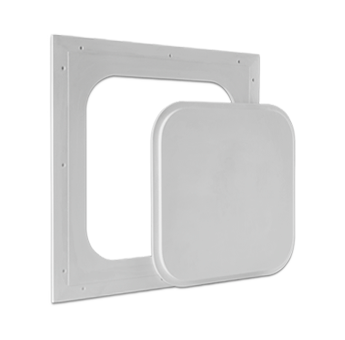 Radius-corner pop-out access panel for modern interiors with smooth edges.