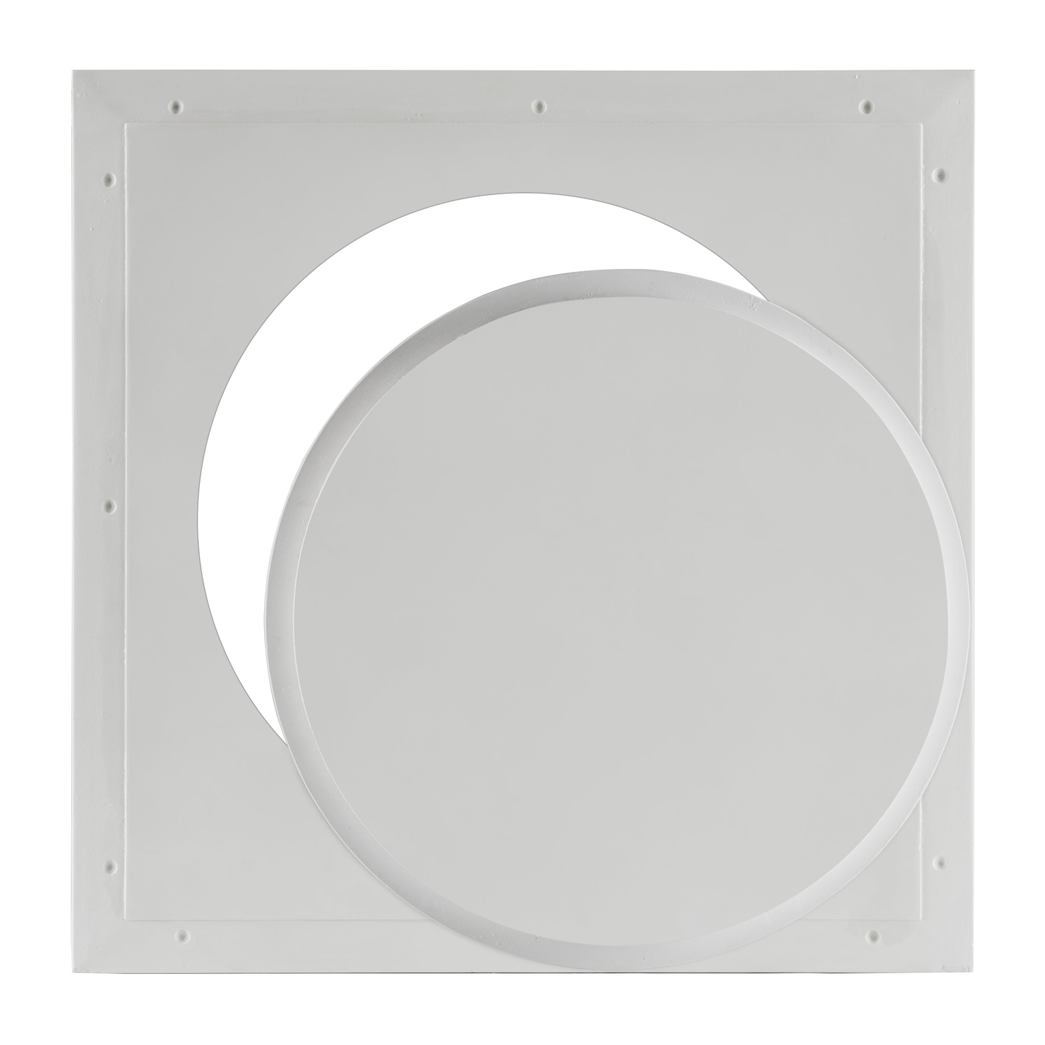 Round pop-out access panel with sleek design for interior walls.