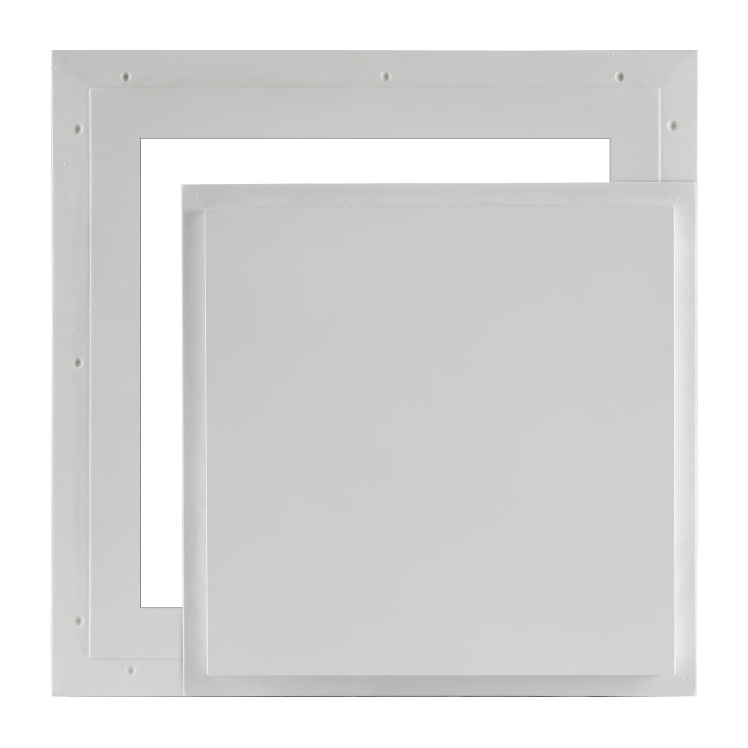 Square-corner pop-out access panel integrated into a clean wall design.