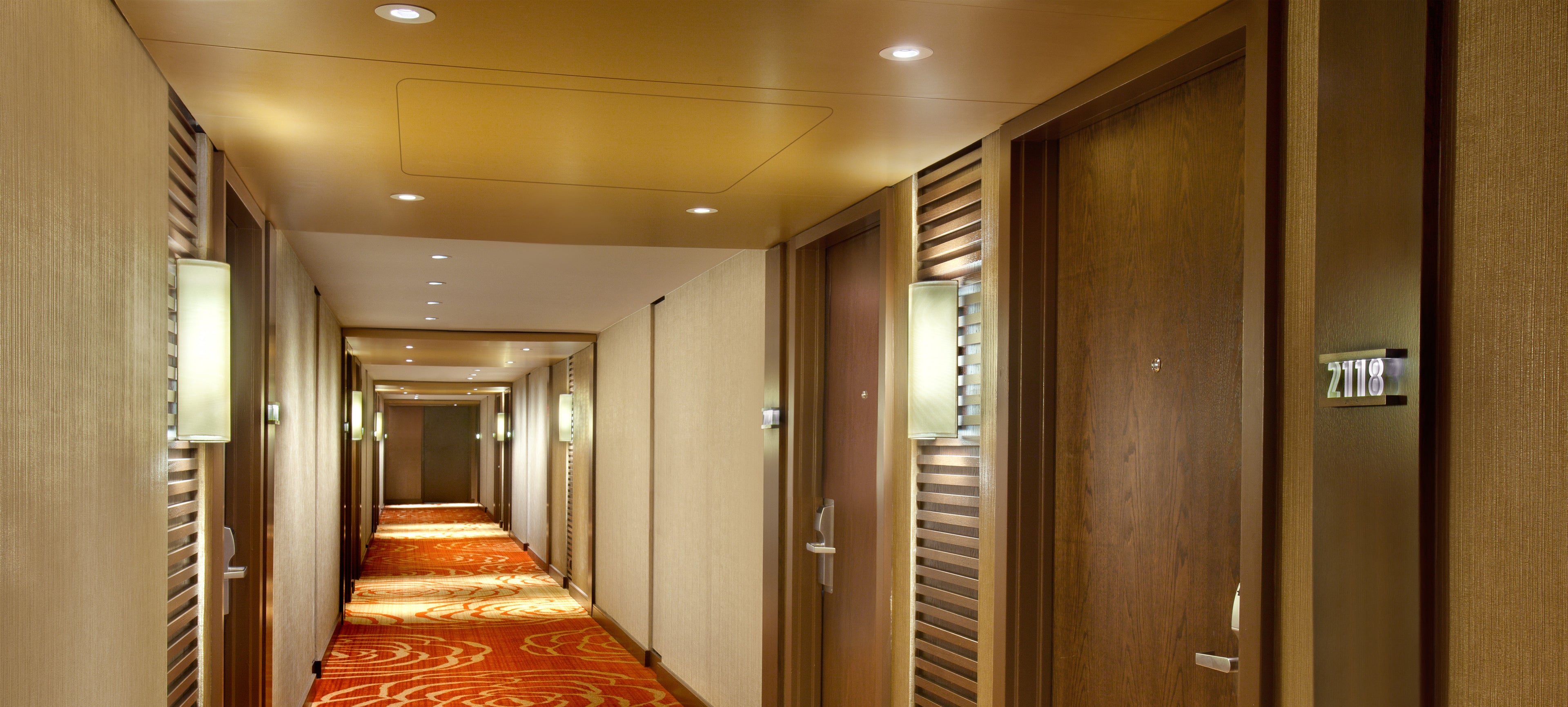 Hotel hallway with ceiling hidden access panel 