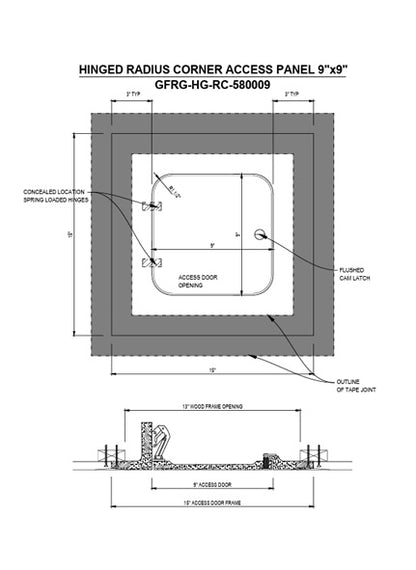 Hinged Access Panel with Slotted Latch 9"x 9" - Radius Corner