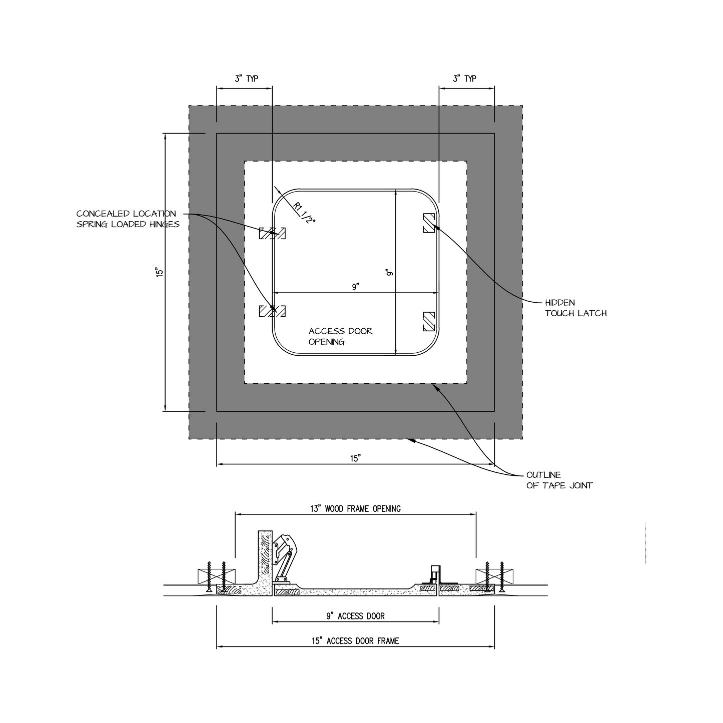 Shop drawing Touch Latch GFRG Radius corner 9x9