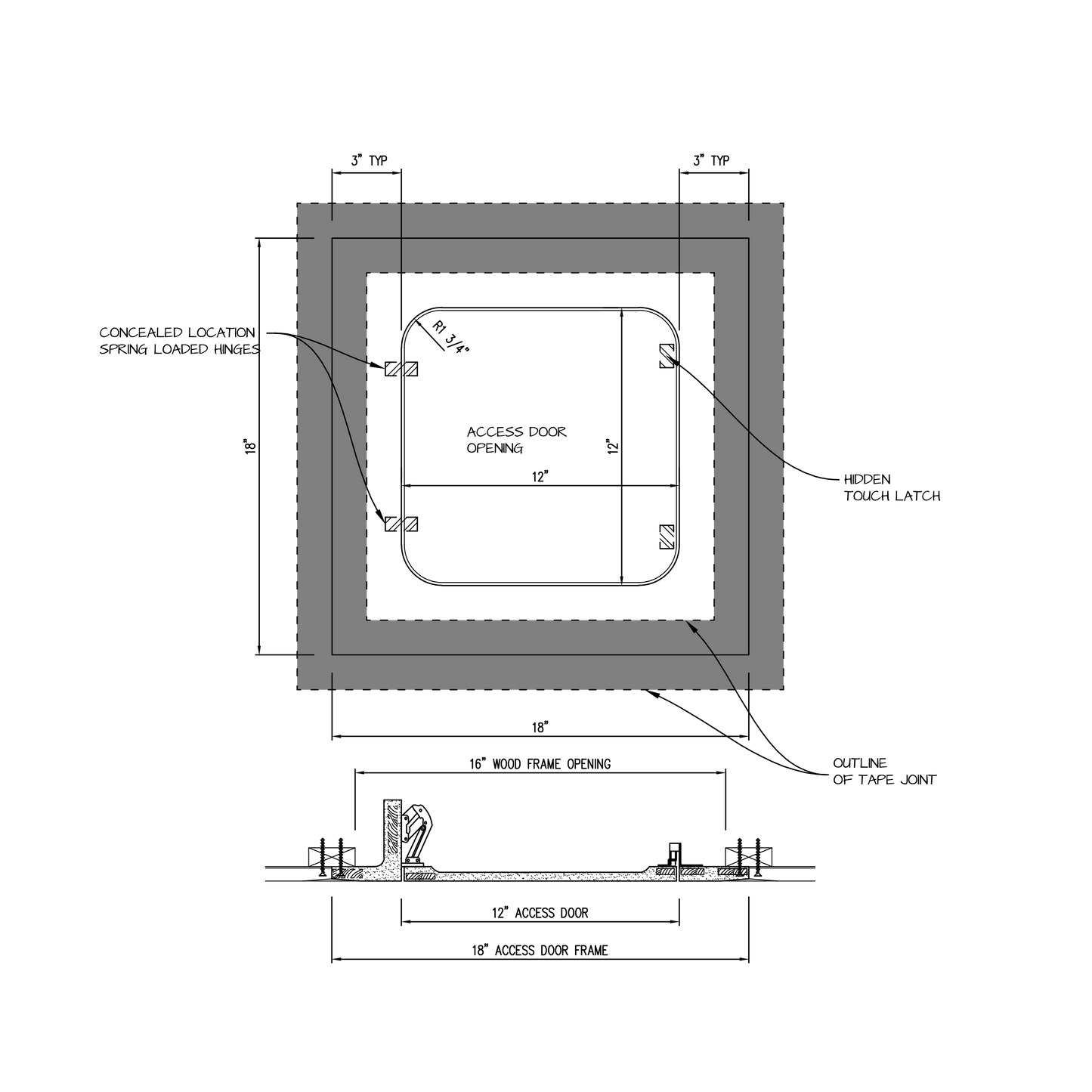 Shop drawing Touch Latch GFRG Radius corner 12x12
