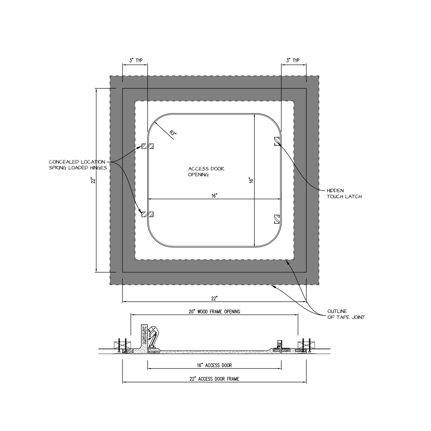 Shop drawing Touch Latch GFRG Radius corner 16x16