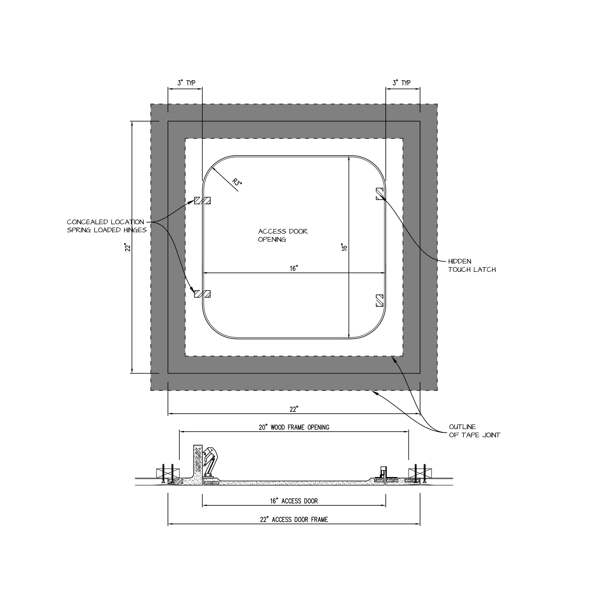Shop drawing Touch Latch GFRG Radius corner 16x16