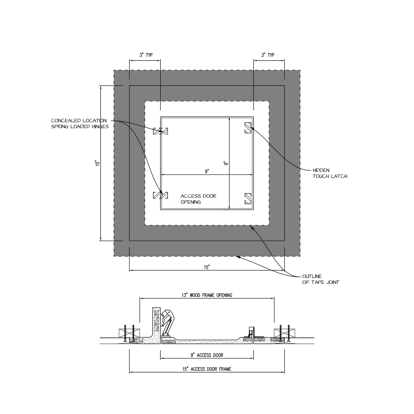 Shop drawing Touch Latch GFRG Square corner 9x9