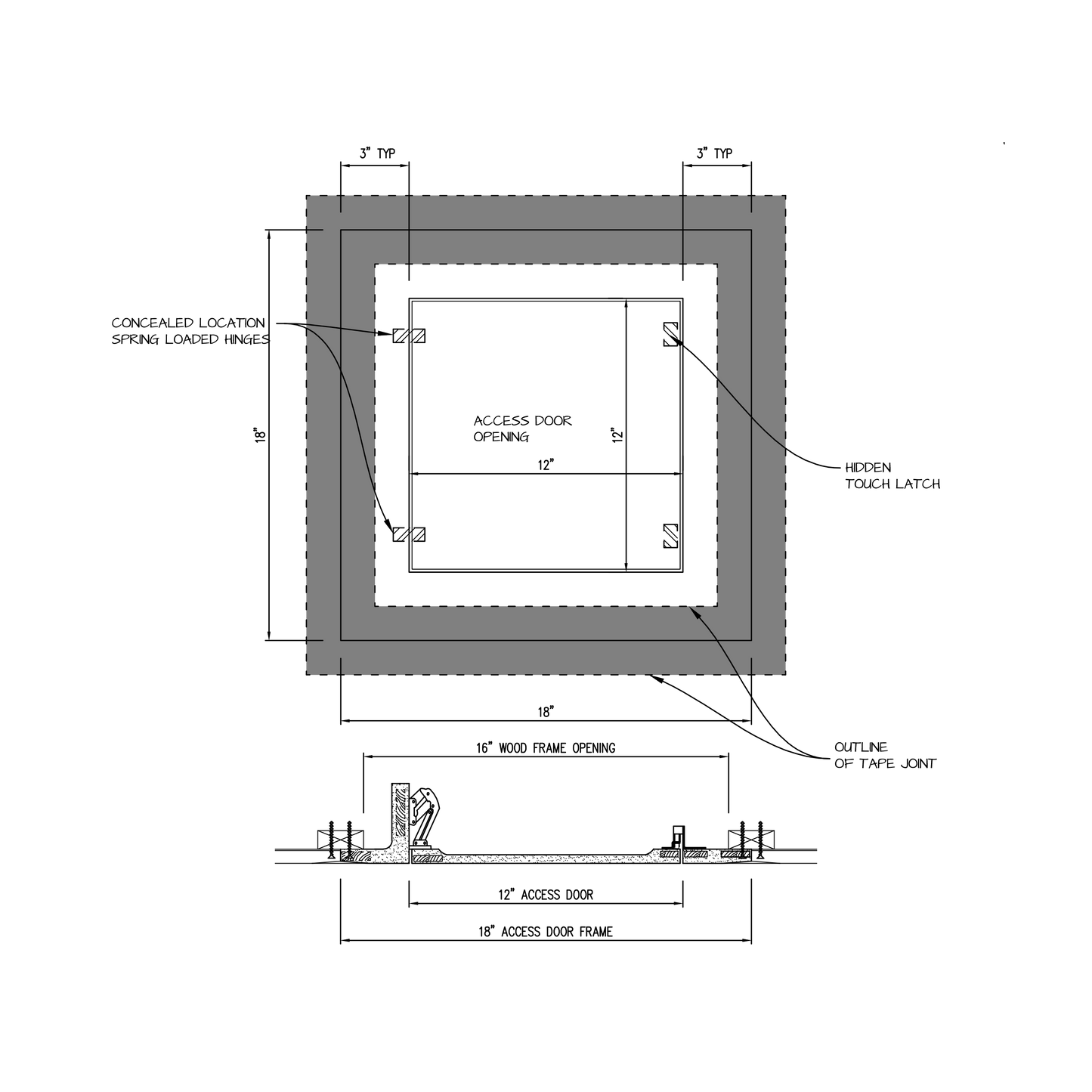 Shop drawing Touch Latch GFRG Square corner 12x12