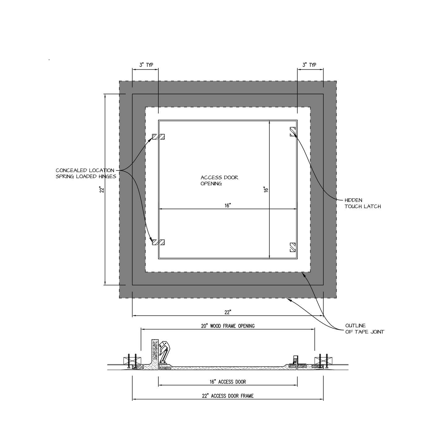 Shop drawing Touch Latch GFRG Square corner 16x16