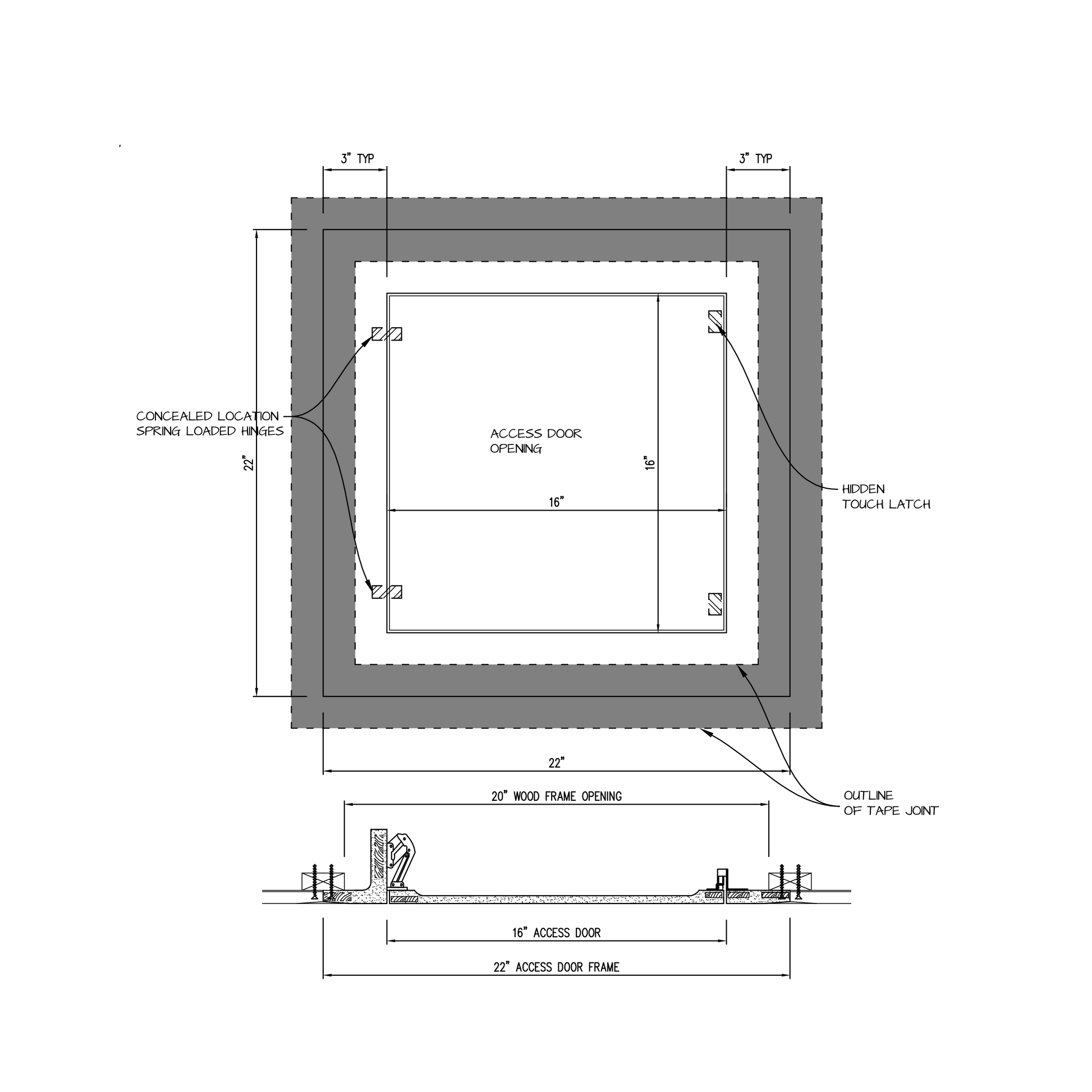 Shop drawing Touch Latch GFRG Square corner 16x16