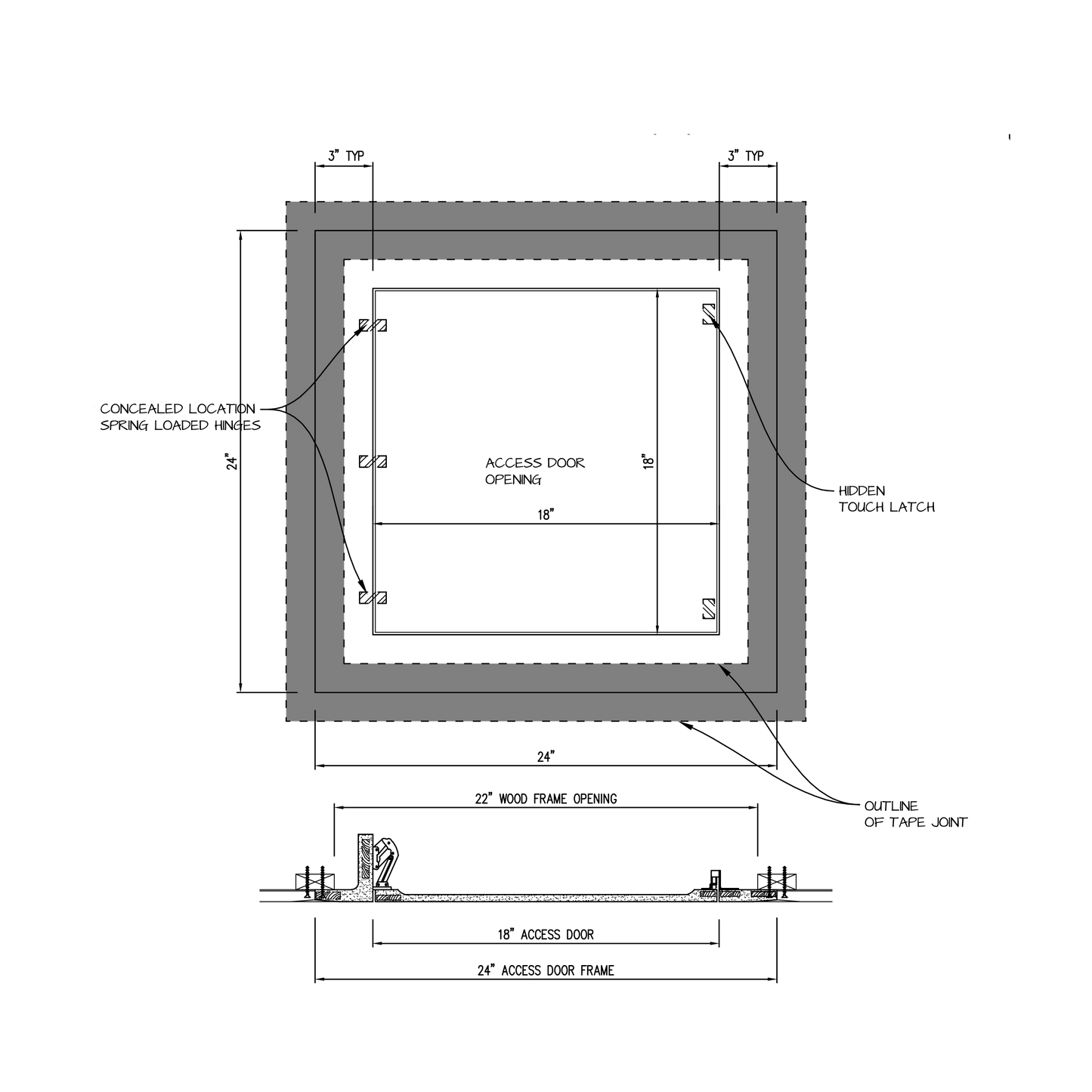 Shop drawing Touch Latch GFRG Square corner 18x18
