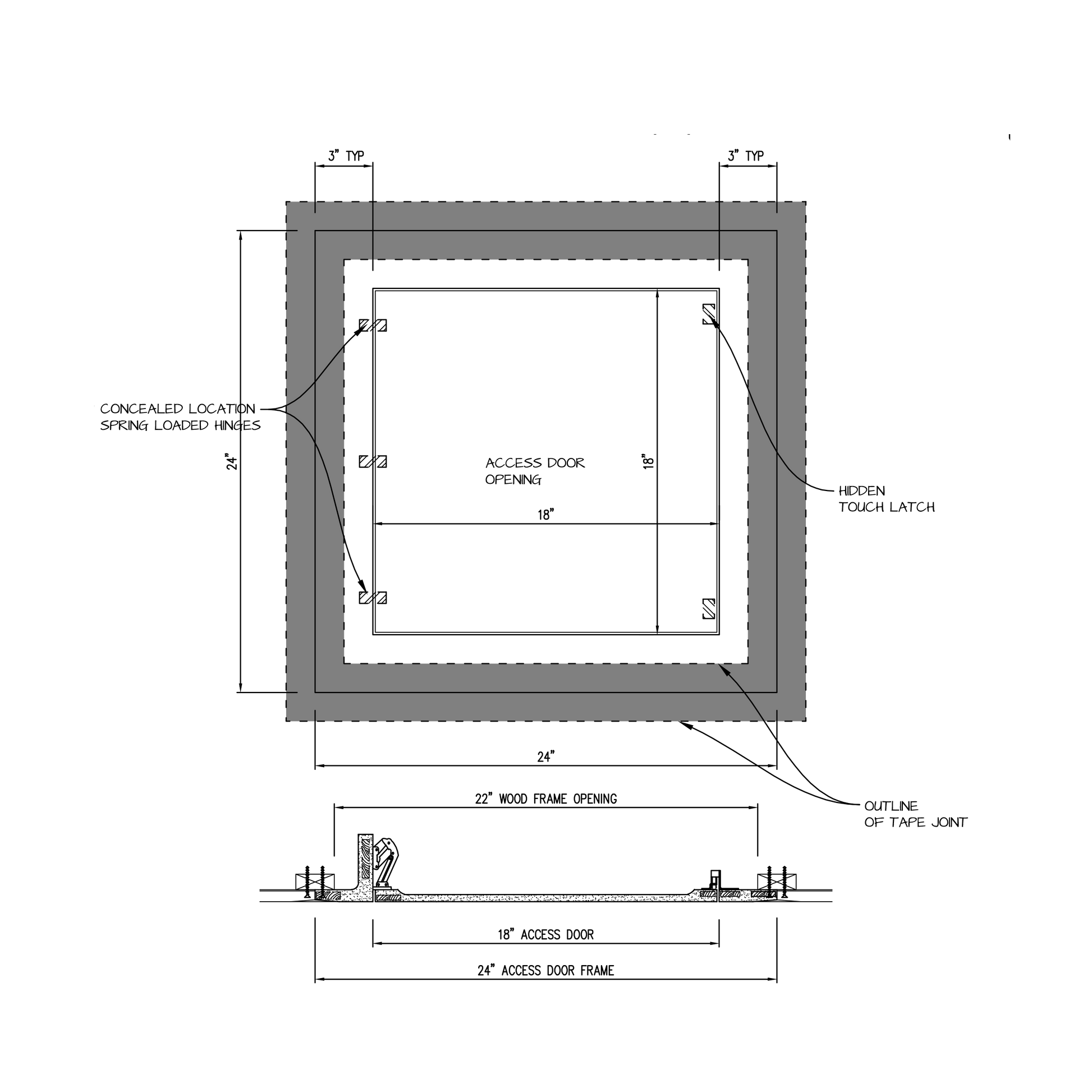Shop drawing Touch Latch GFRG Square corner 18x18