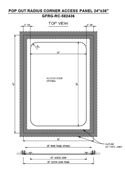 Pop-out Access Panel 24"x36" - Radius Corner