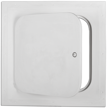 Radius-corner pop-out access panel for modern interiors with smooth edges