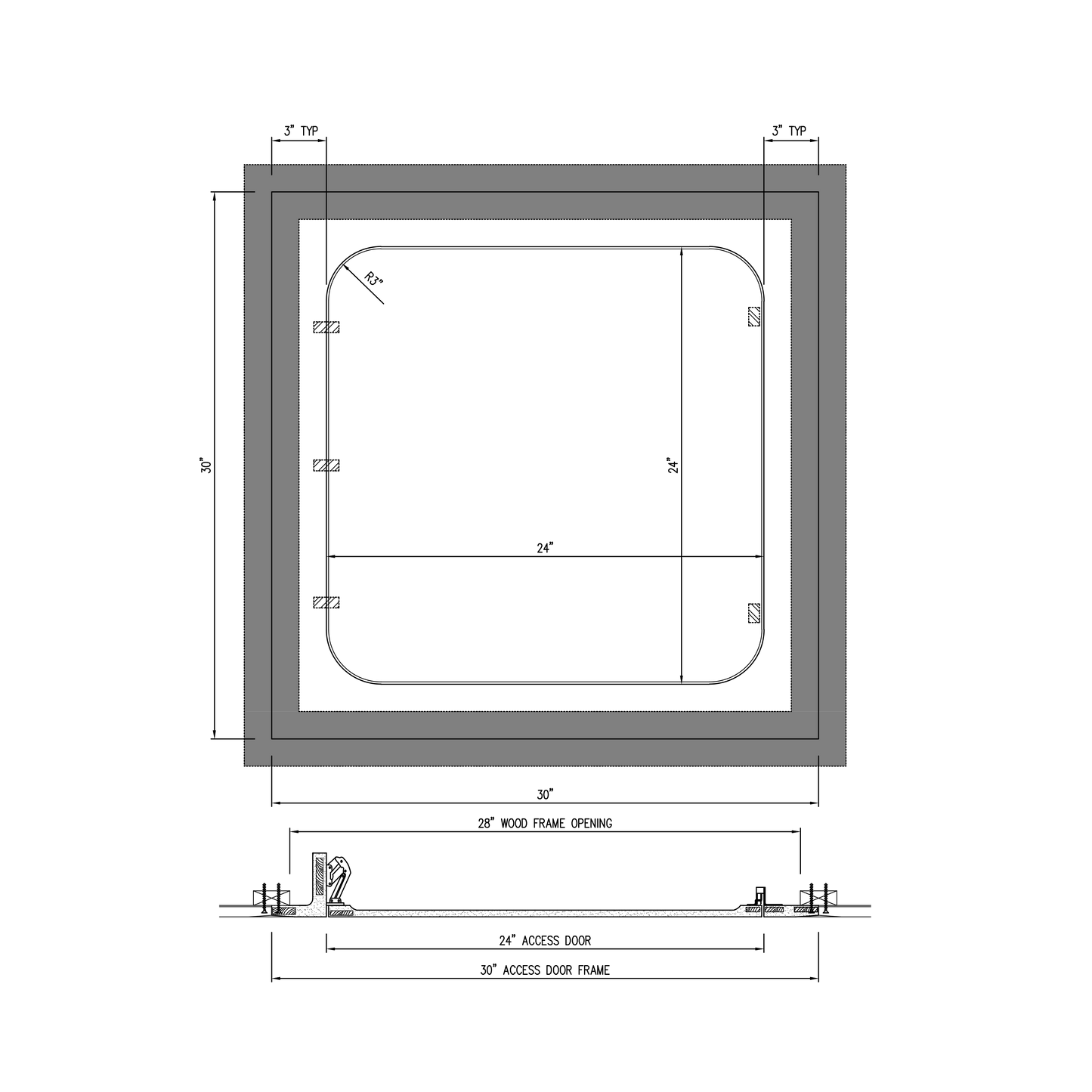 Hinged Touch Latch 24"x 24" - Radius Corner