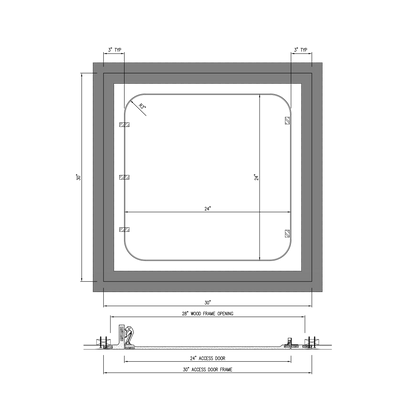 Hinged Touch Latch 24"x 24" - Radius Corner