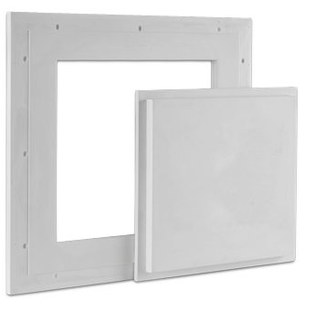 Square-corner pop-out access panel integrated into a clean wall design