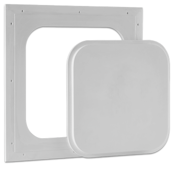 Radius-corner pop-out access panel for modern interiors with smooth edges