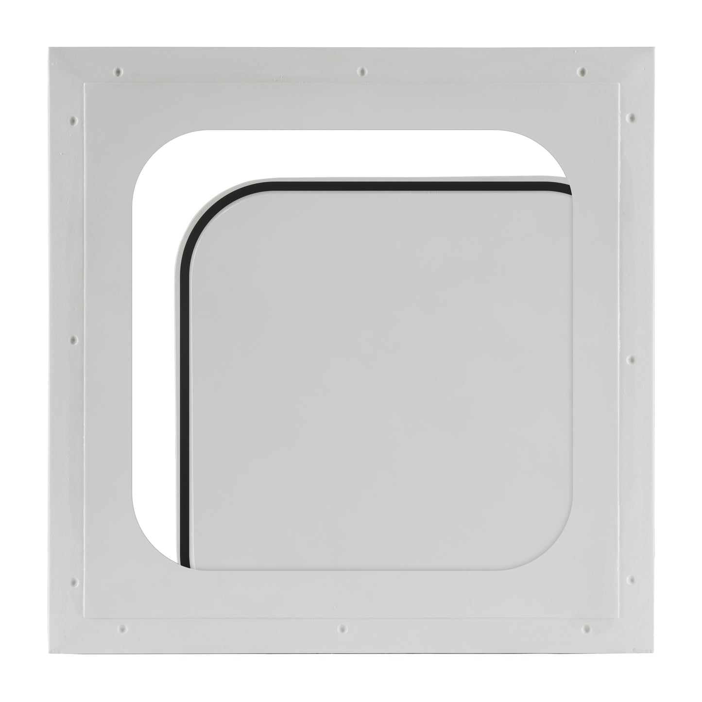 Radius corner pop-out access panel with soft, rounded edges