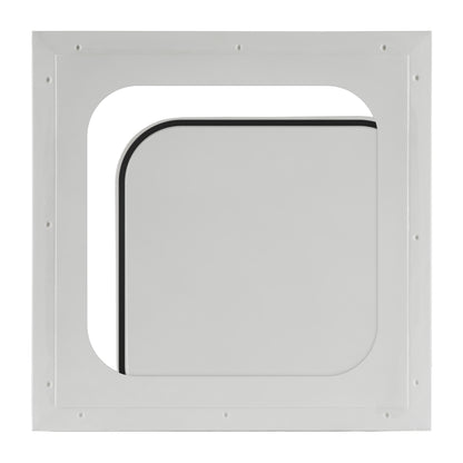 Radius corner pop-out access panel with soft, rounded edges